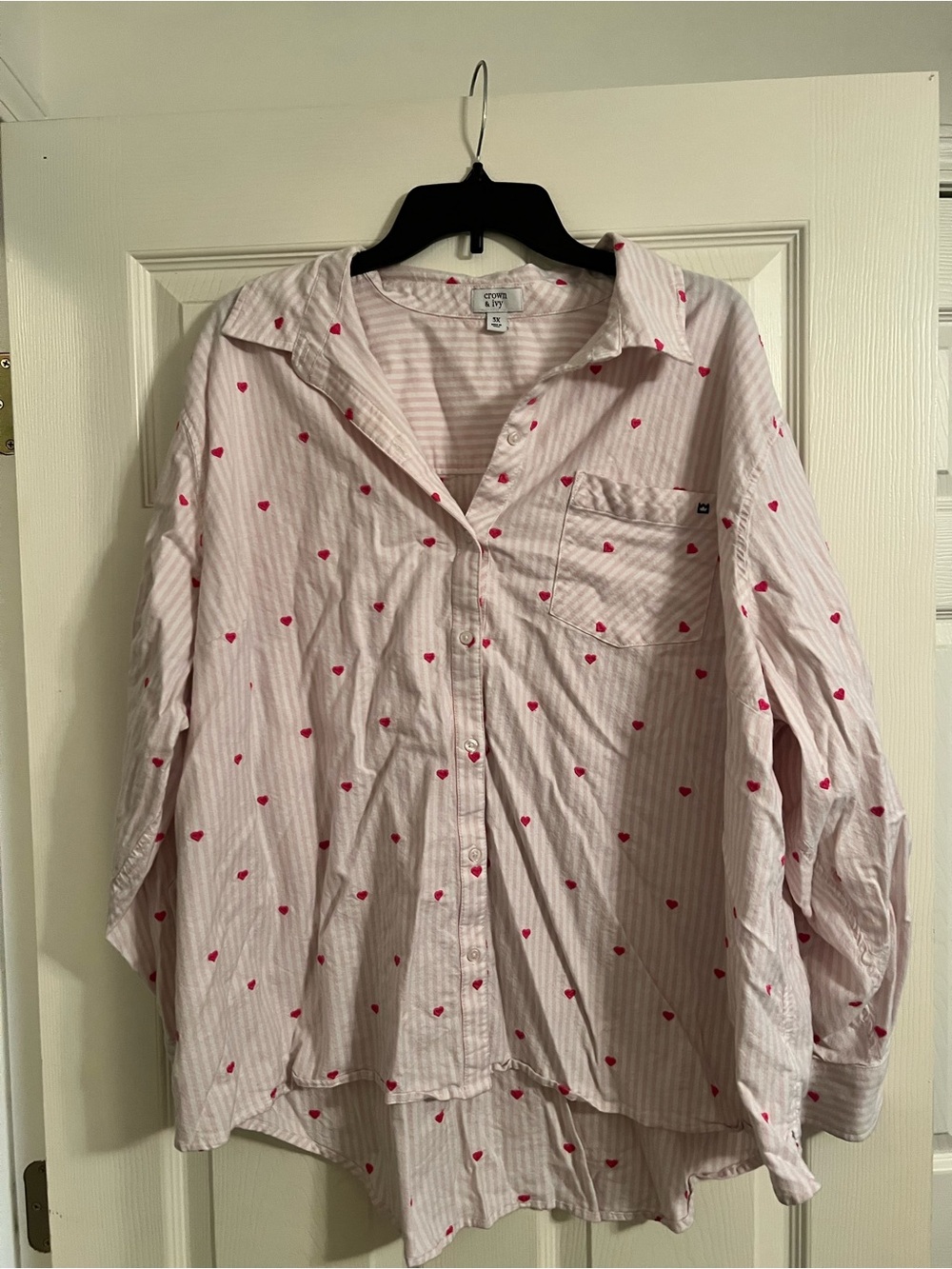 Cozy Hearts Pink Stripe Button-Up Shirt - Crown & Ivy